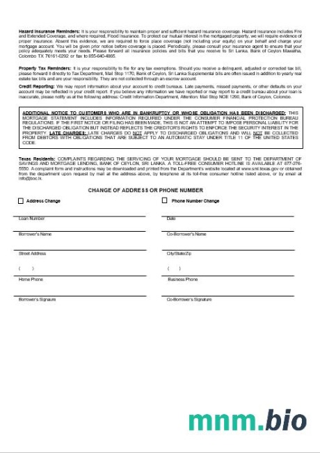 Sri Lanka Bank of Ceylon wyciąg z kredytu hipotecznego w formatach Word i PDF 3